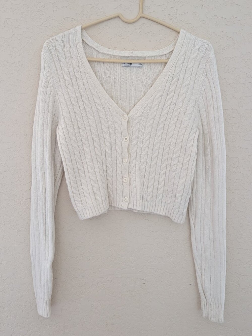 Hollister Cropped Cardigan Sweater Cable Knit Long Sleeved Size M